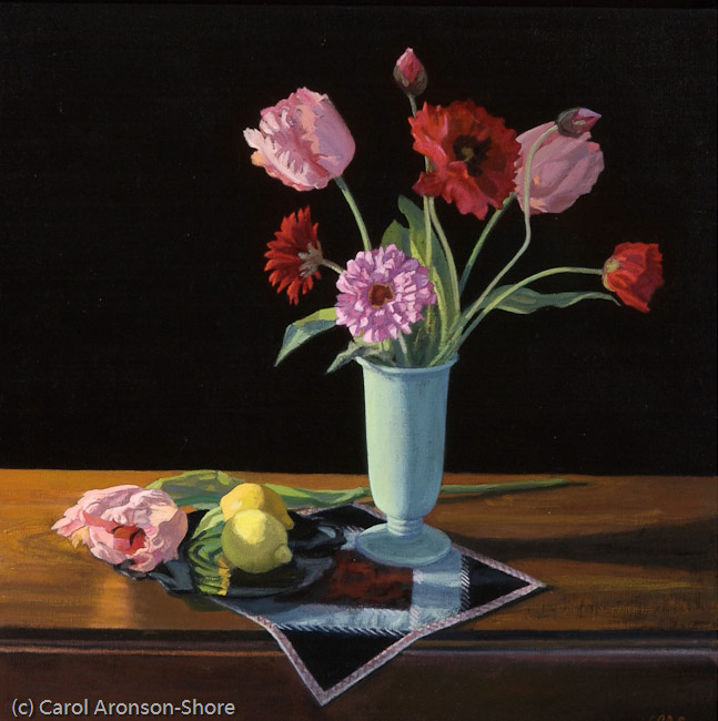 still life painting - Poppies, Tulips & Lemons