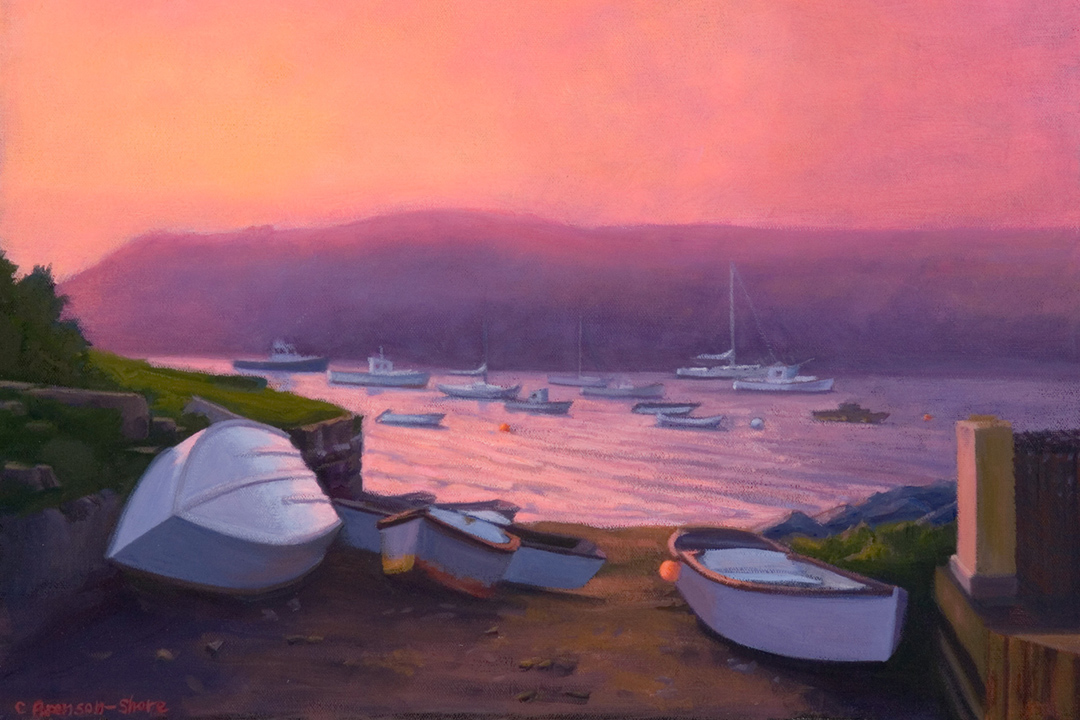 oil on canvas - Harbor Boats at Sunset